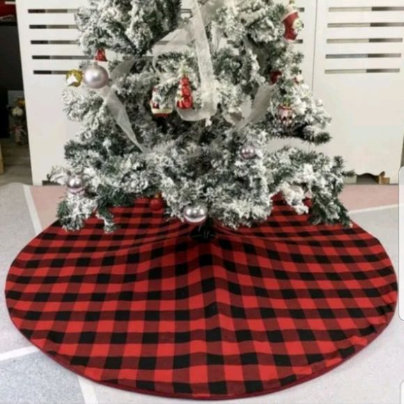 48" Buffalo Plaid Tree Skirt Red, Black, New without tags, Tie Closure - Picture 2 of 8